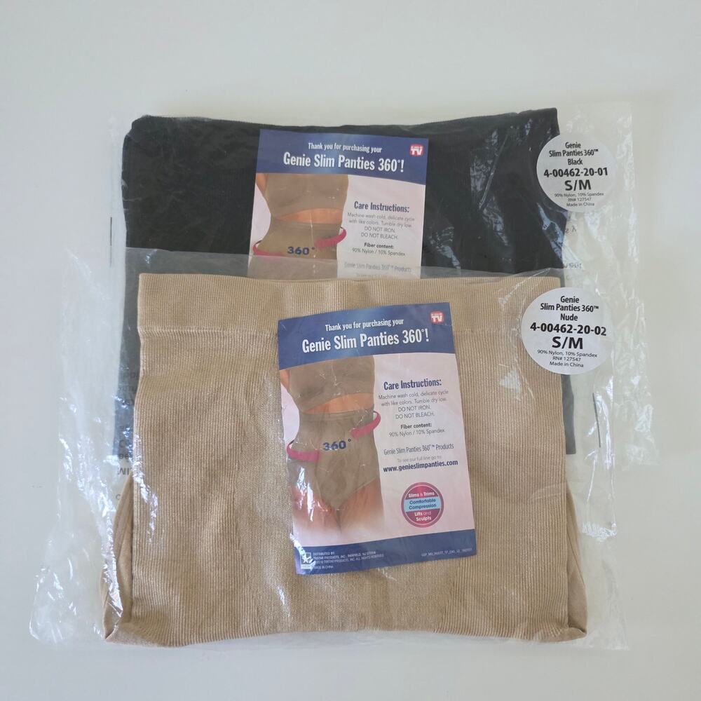 Genie Slim Panties 360 Nude Black S/M Compression Shapewear Lot of 2 New Sealed